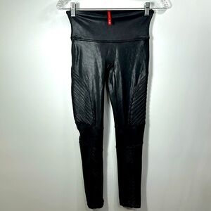 Spanx black faux leather Moto leggings size small petite